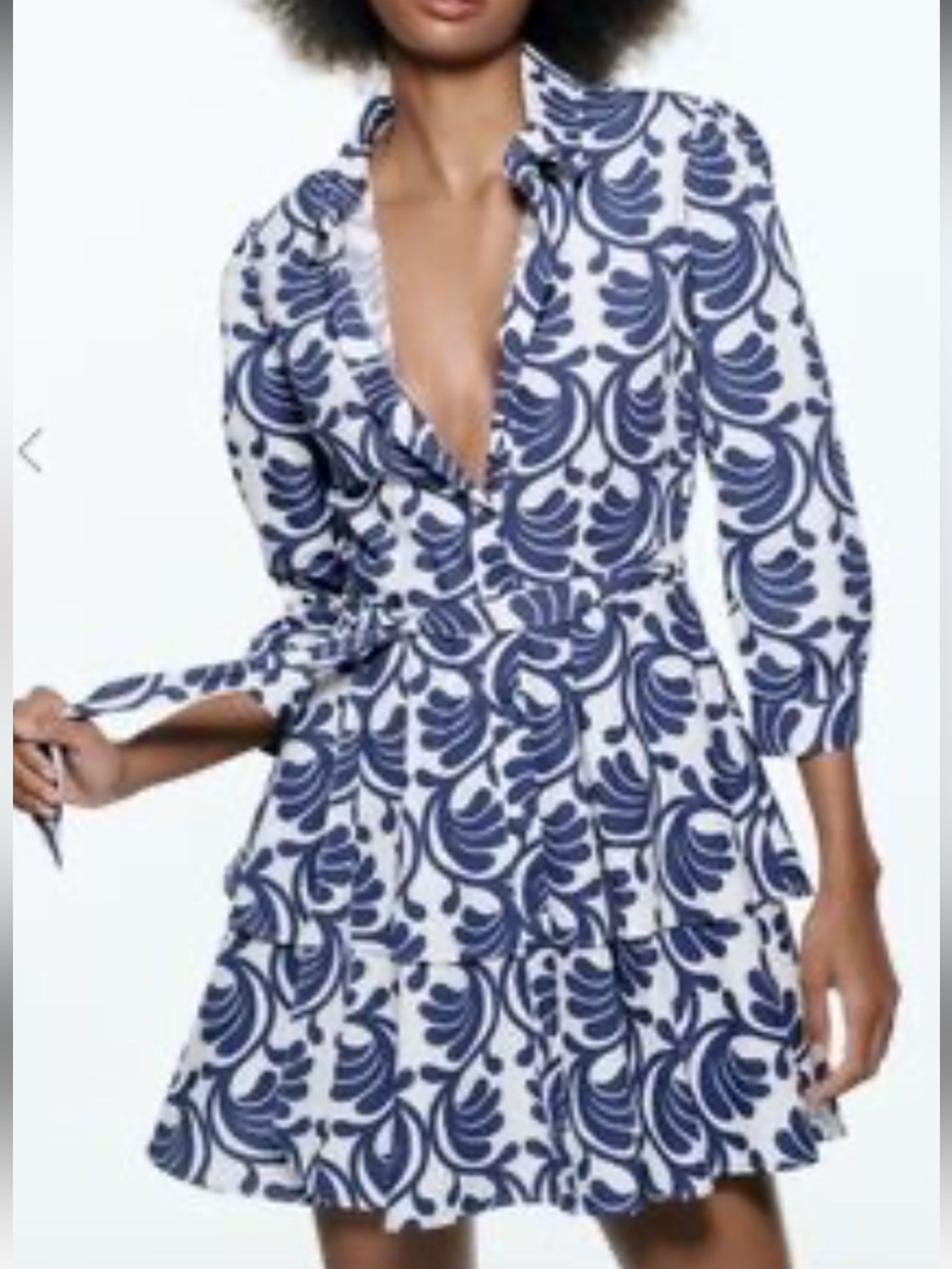 Zara Blue and White Abstract Mediterranean Print cotton Shirt Dress. Medium.